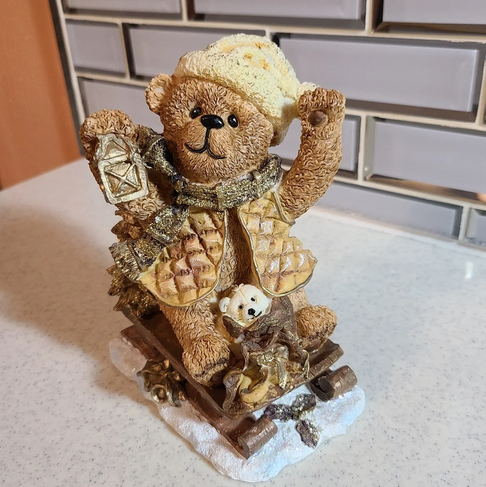 Bear and his dog on sled figurine super cute